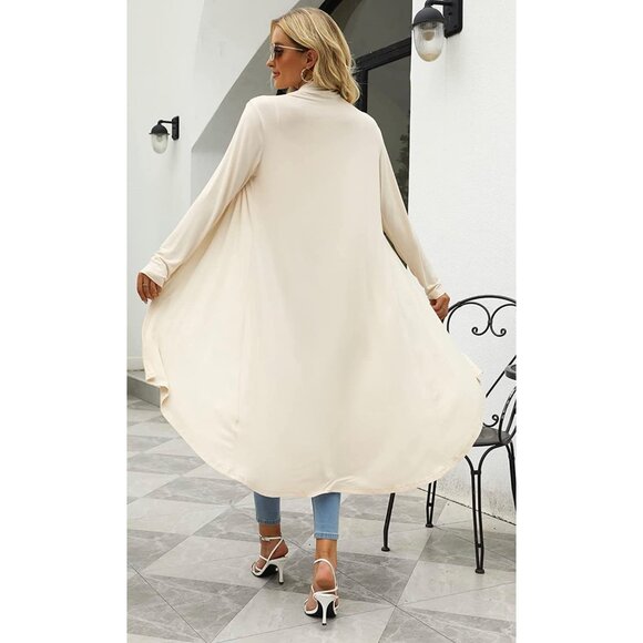 🍒 2/$20 🍒 Soft Beige Long Duster with Rounded Bottom Sz XL - Picture 3 of 5